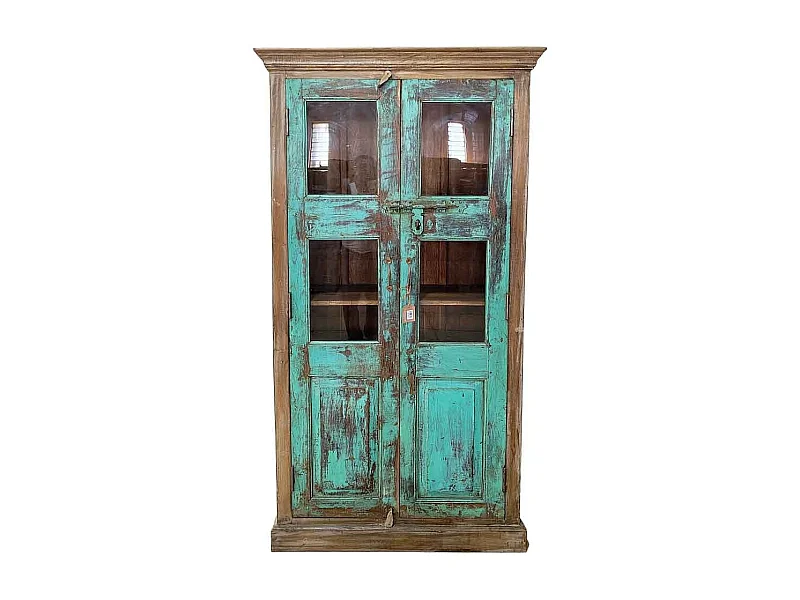 Vitrine em madeira castanha, 98x39x200 cm