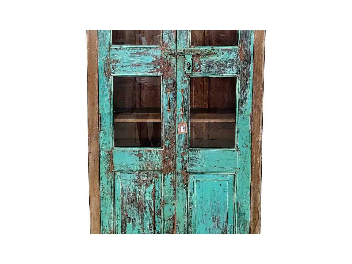 Vitrine em madeira castanha, 98x39x200 cm