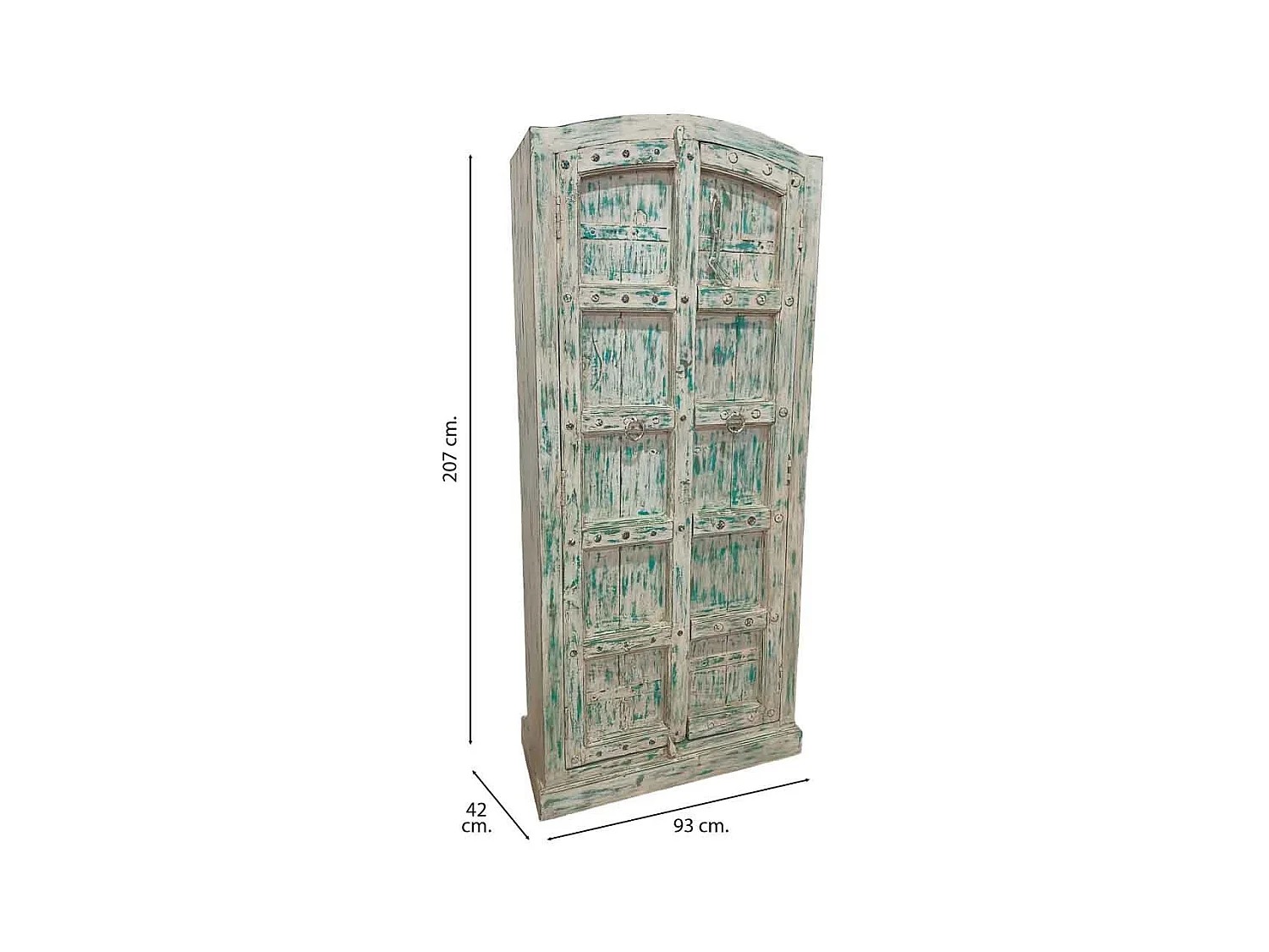 Armoire en bois artisanale bleue 93x42x207 (h)