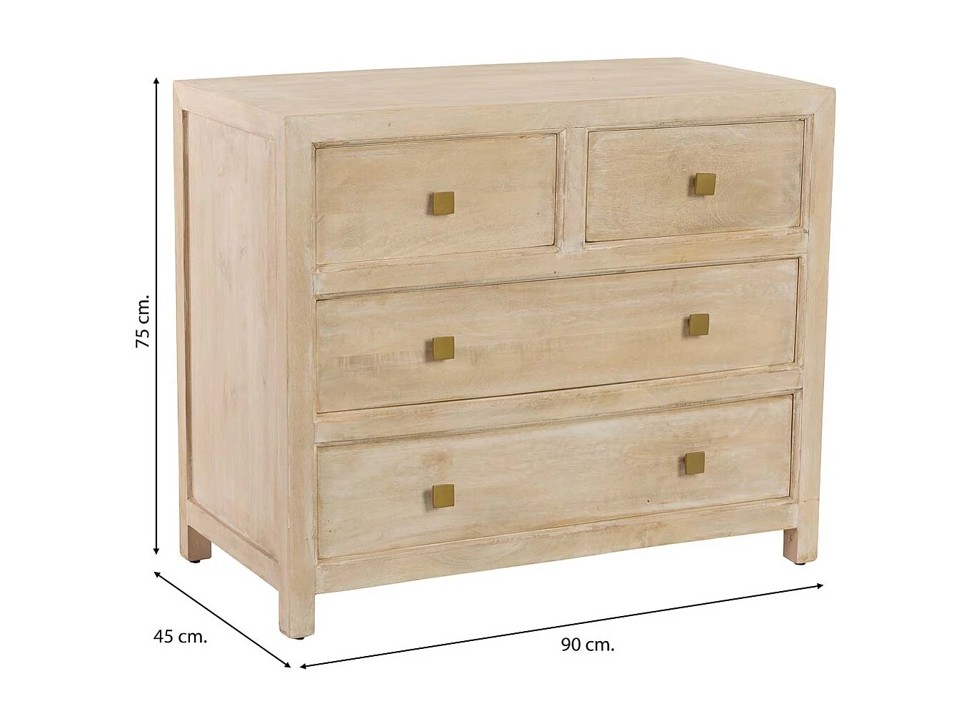 Cómoda em madeira branca com 2 gavetas e 2 portas 90x45x75 cm