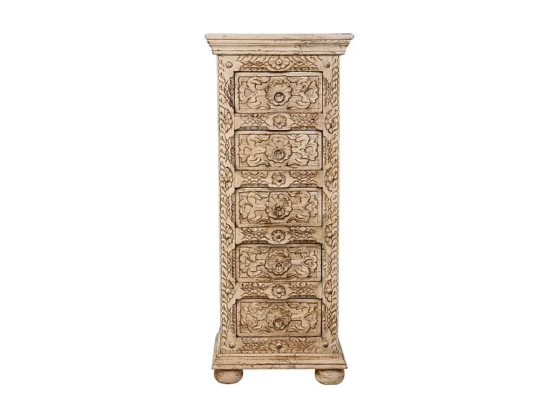 Cómoda em madeira artesanal com 5 gavetas bege, com 45x40x100 cm