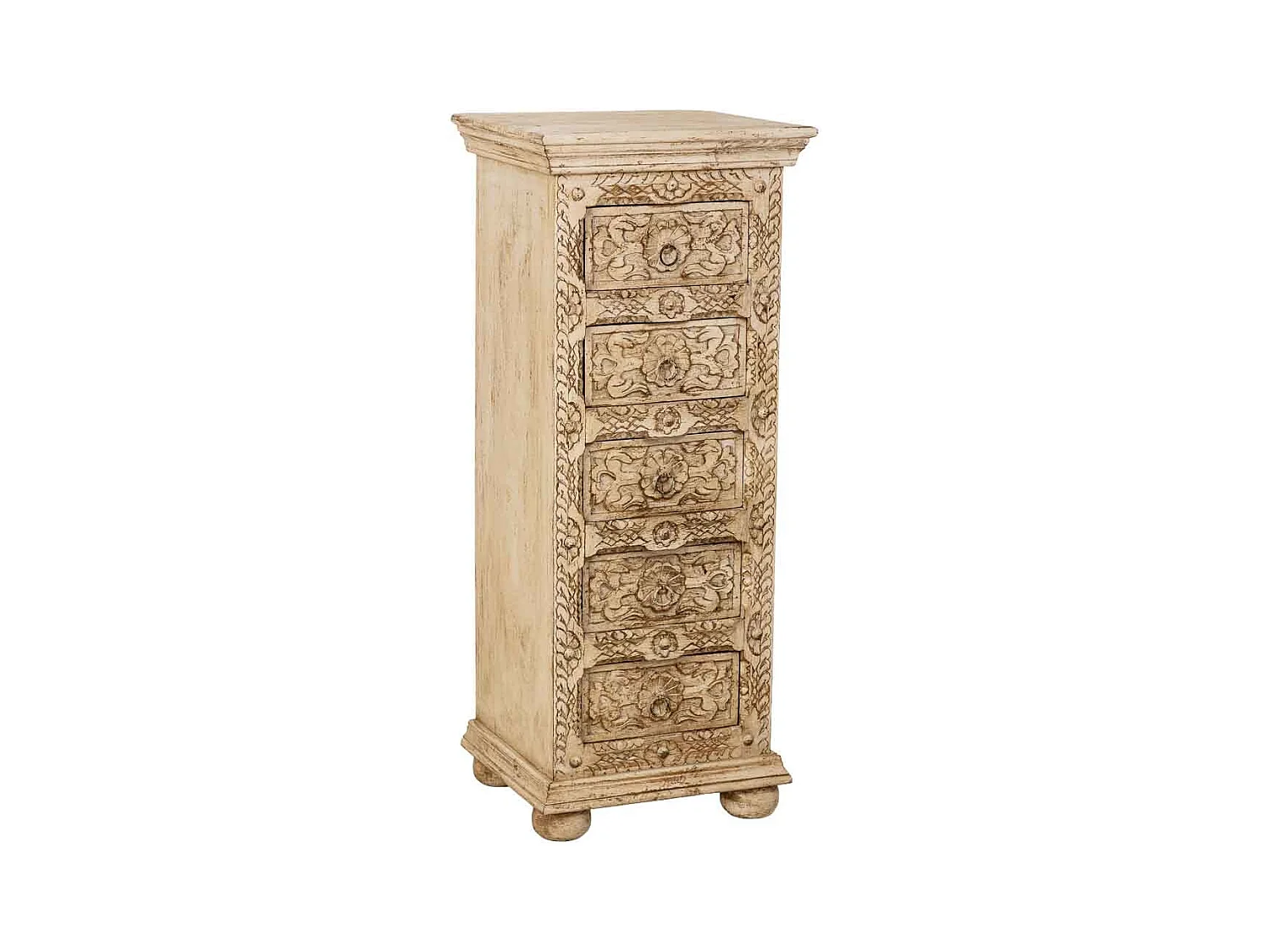 Sinfonier de Madera artesanal con 5 cajones blanco 45x40x100h cm