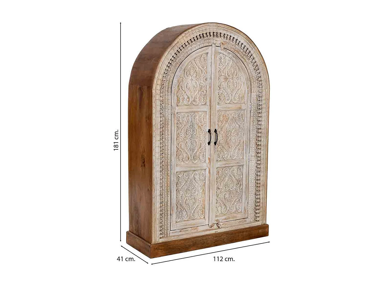 Roupeiro de madeira castanho e branco com 2 portas 112x41x181 cm