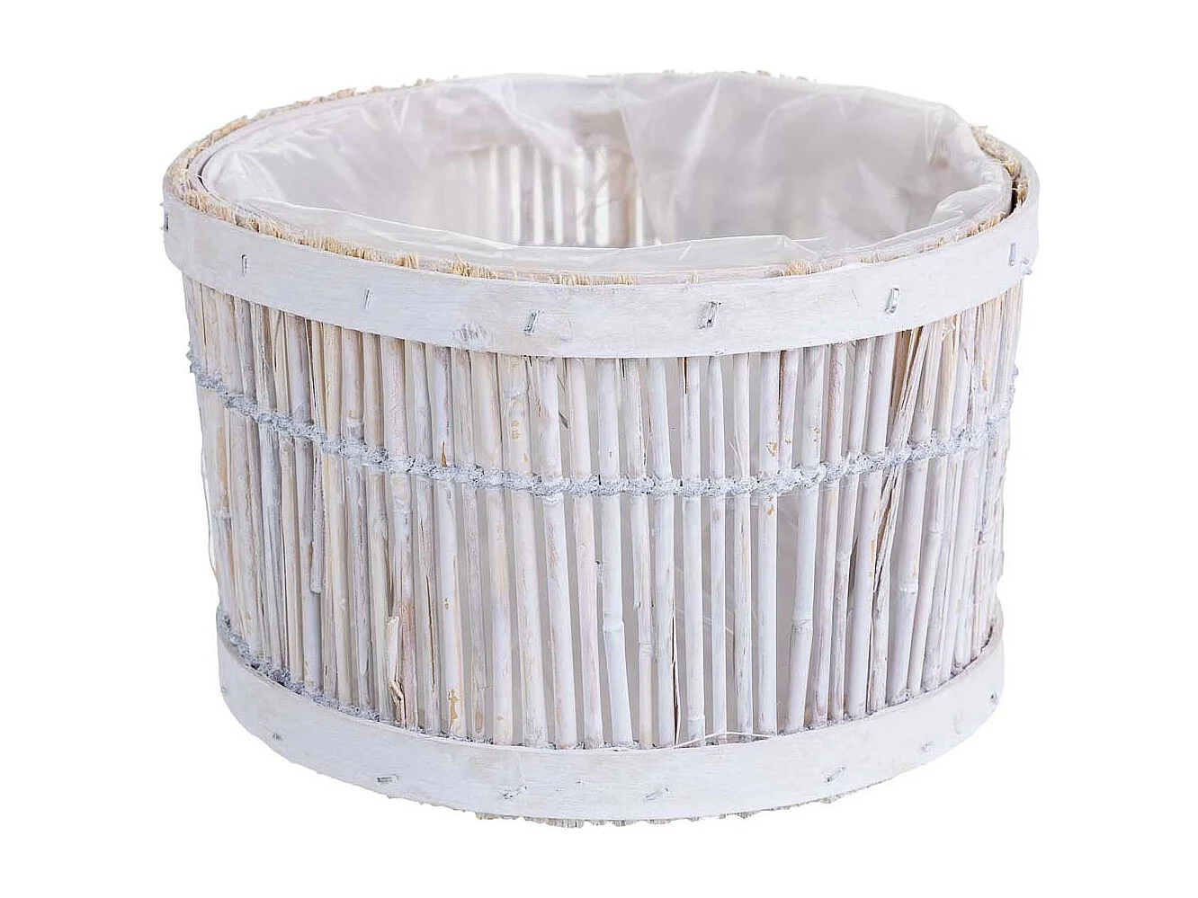 Cesto de bambu redondo branco 18x18x11 cm