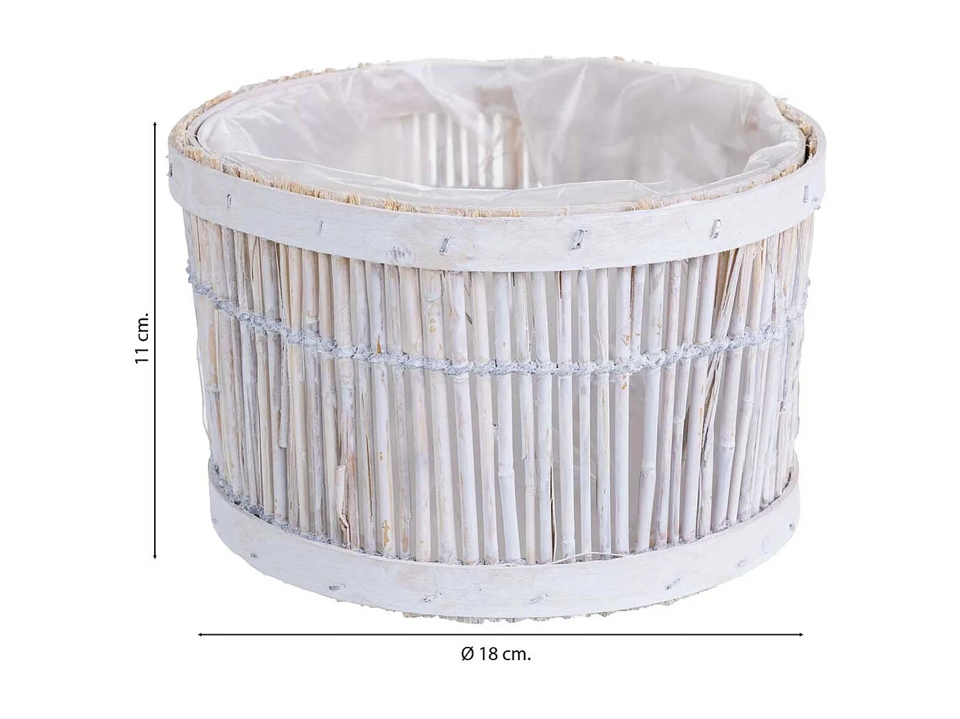 Cesto de bambu redondo branco 18x18x11 cm