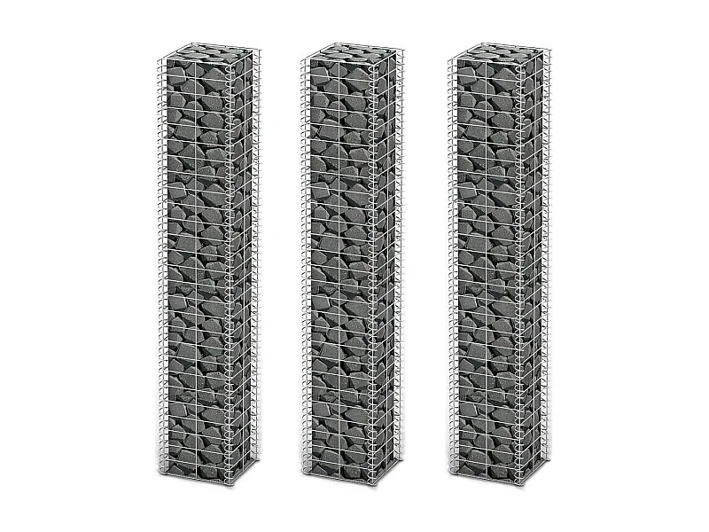 Jeu de panier de gabion 3 pcs Fil galvanisé 25x25x150 cm