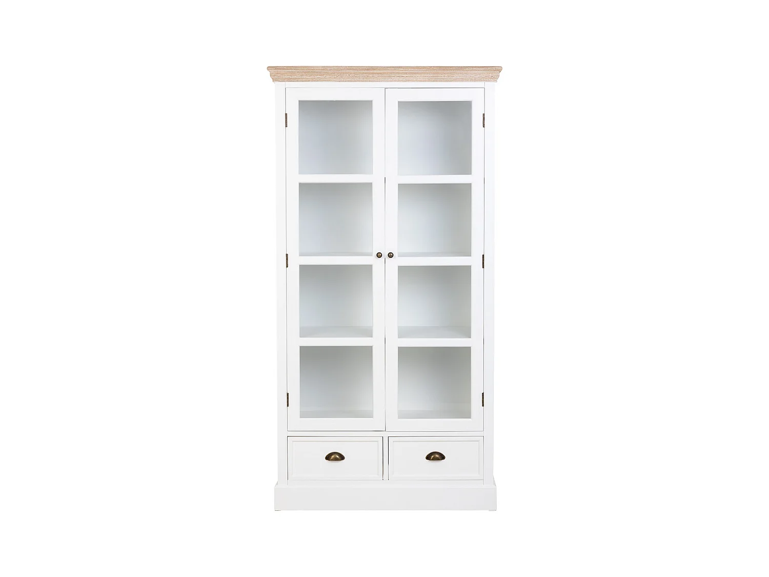 Vitrine en bois blanc avec 2 portes et 2 tiroirs 94x41x180,5 h