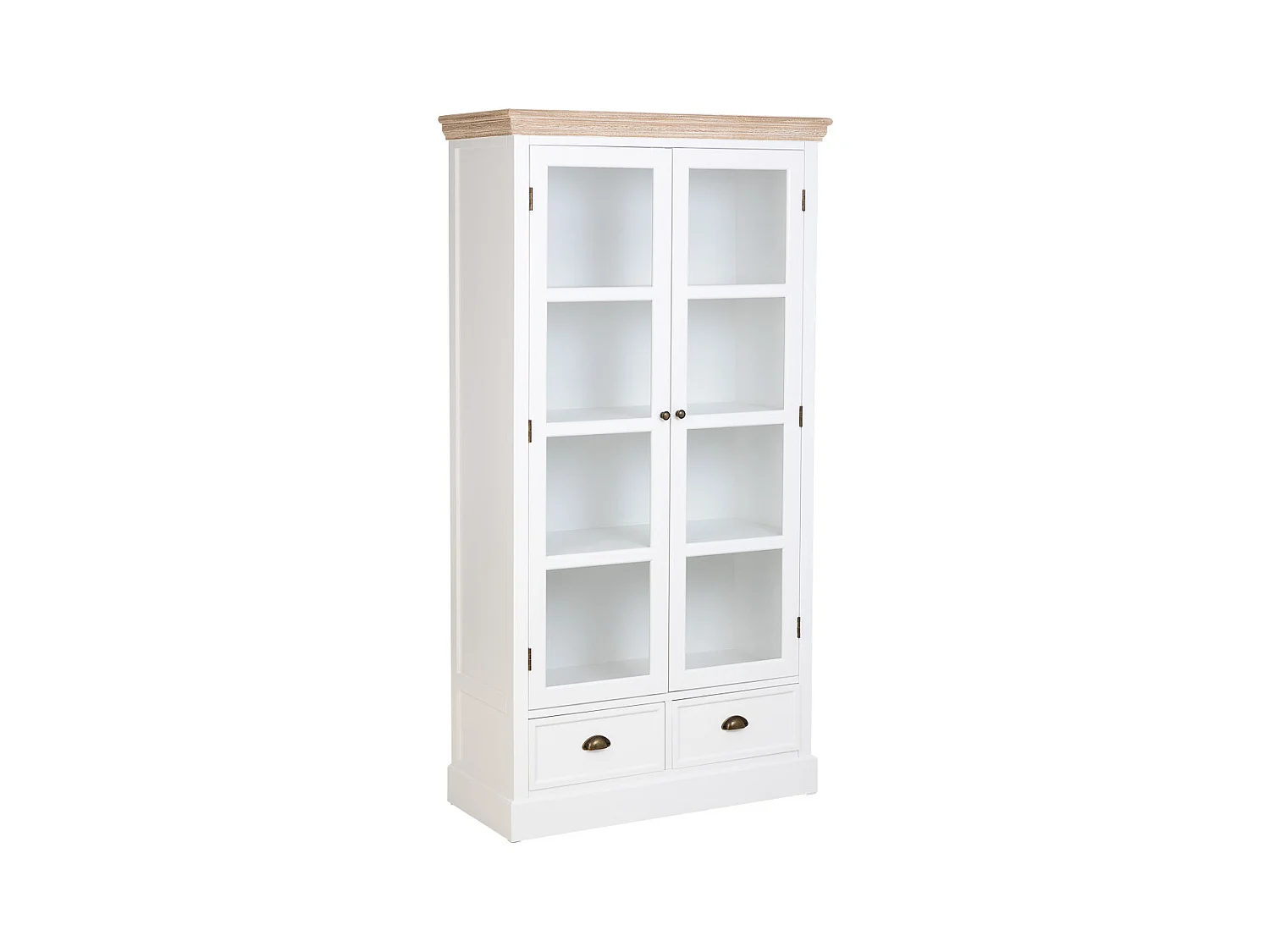 Vitrine em madeira branca com 2 portas e 2 gavetas 94x41x180,5 cm
