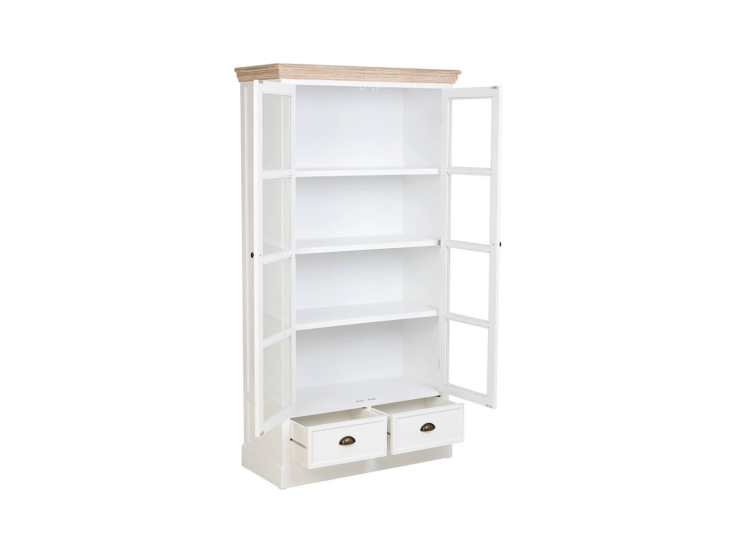 Vitrine em madeira branca com 2 portas e 2 gavetas 94x41x180,5 cm