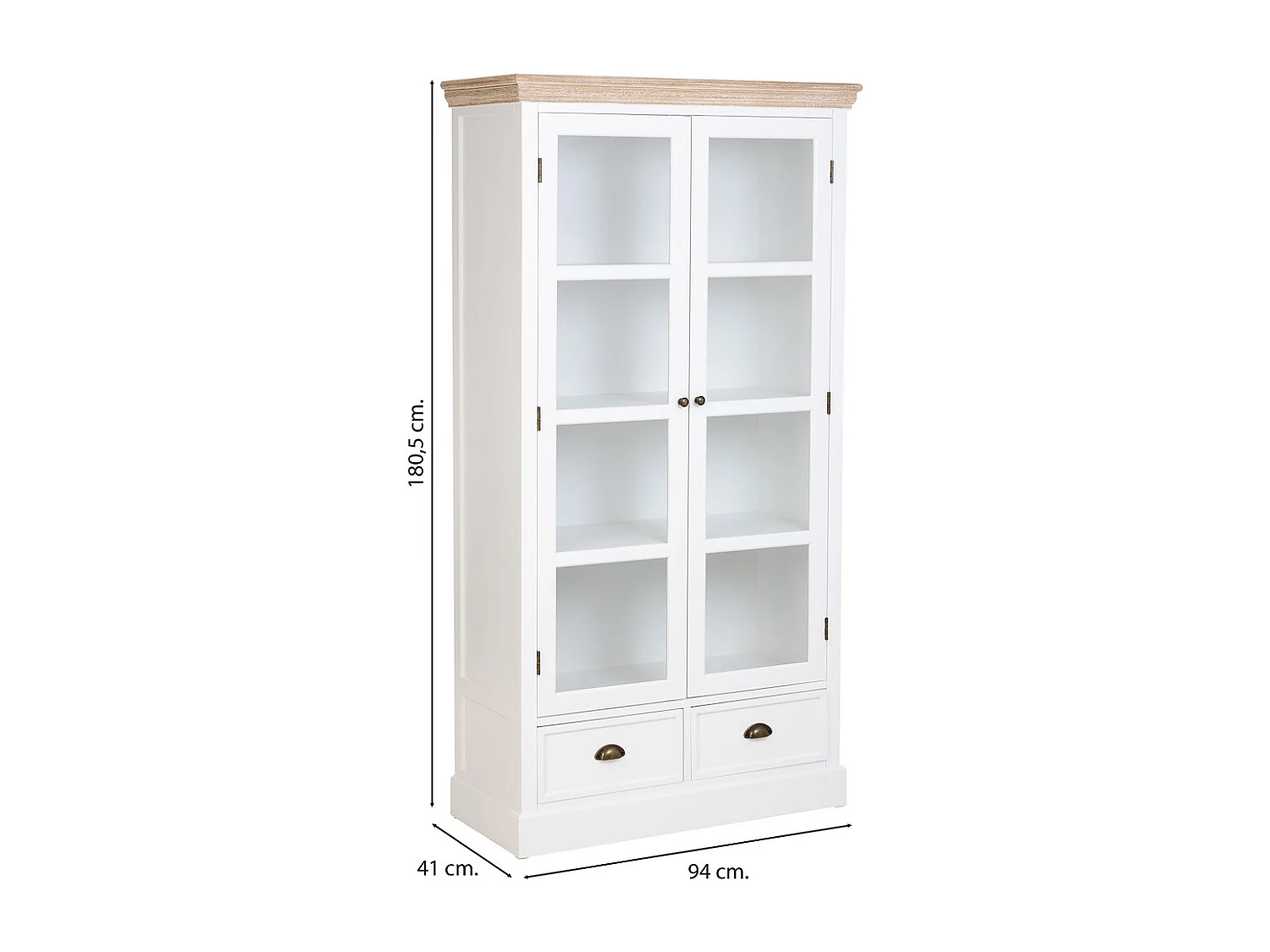 Vitrina de madera blanca con 2 puertas y 2 cajones 94x41x180.5h cm