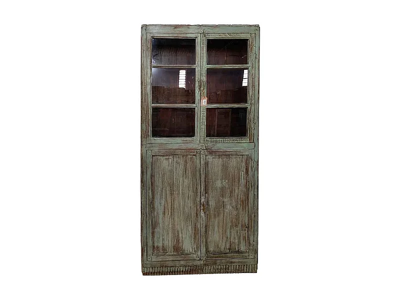 Vitrine de madeira azul artesanal 91x30x196 cm