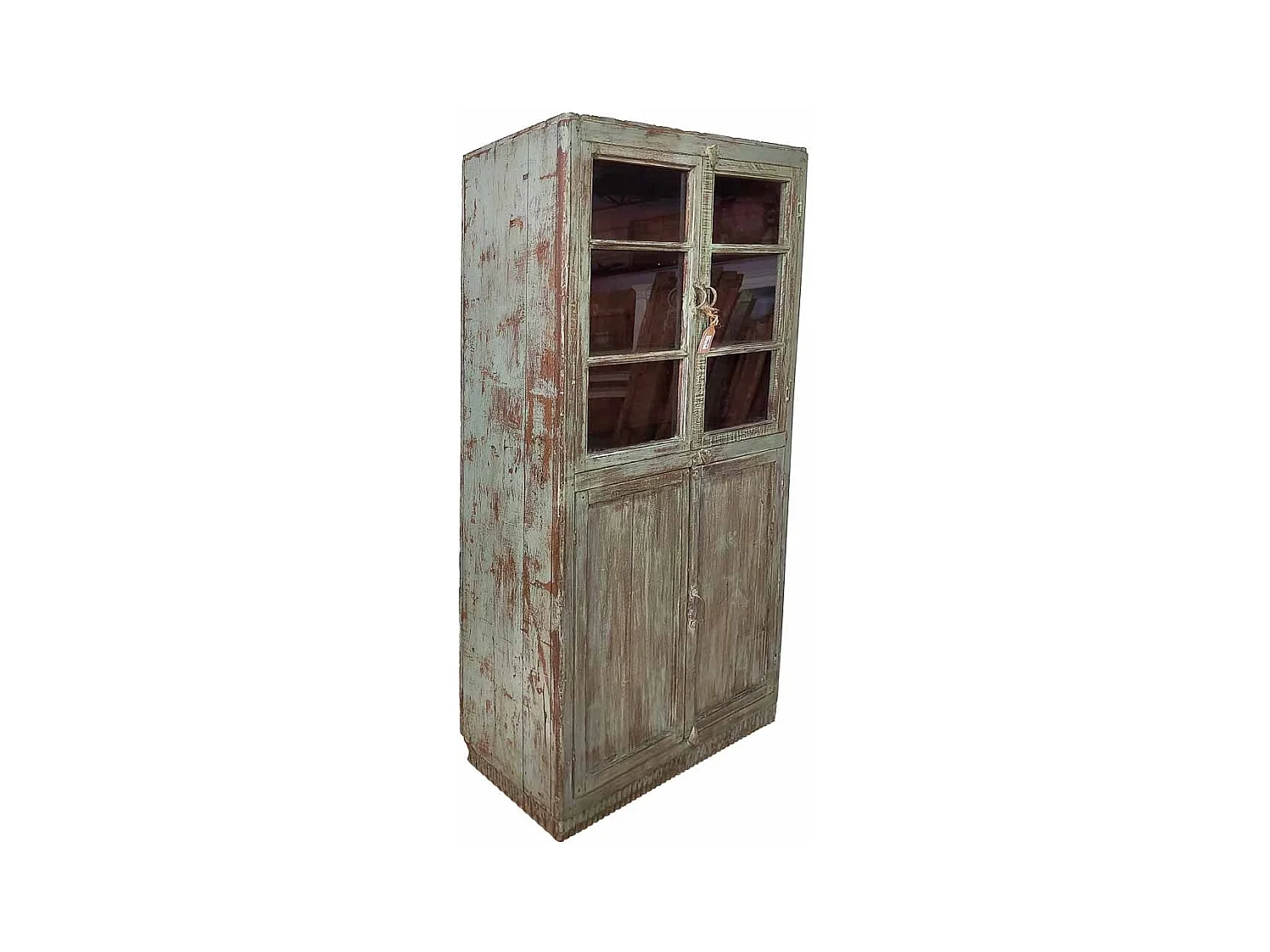 Vitrine en bois artisanal bleu 91x30x196 (h)