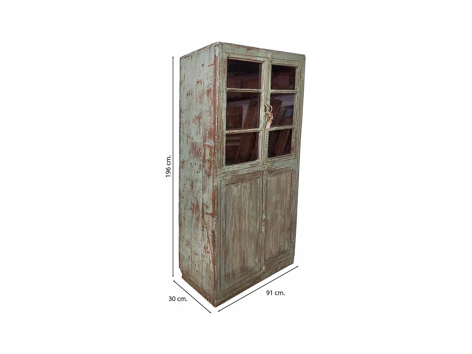 Vitrine en bois artisanal bleu 91x30x196 (h)