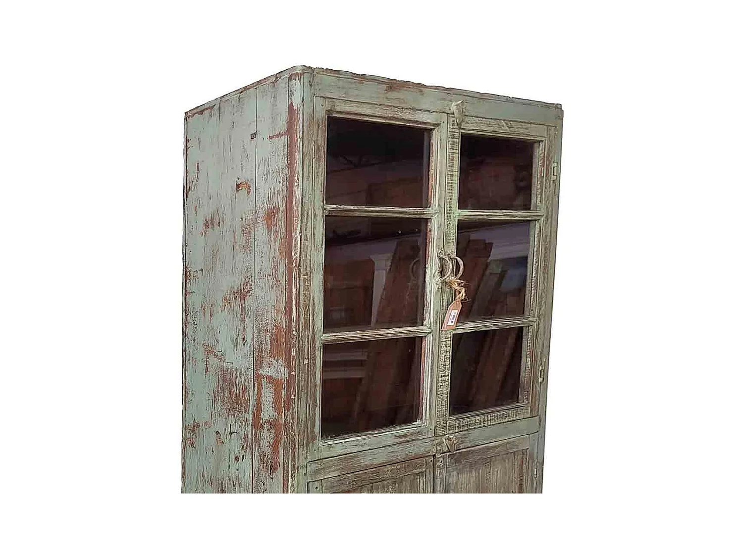 Vitrine en bois artisanal bleu 91x30x196 (h)