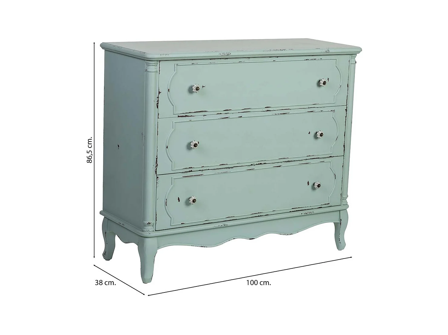 Cómoda de Madera de 3 cajones 100x38x86.5h cm