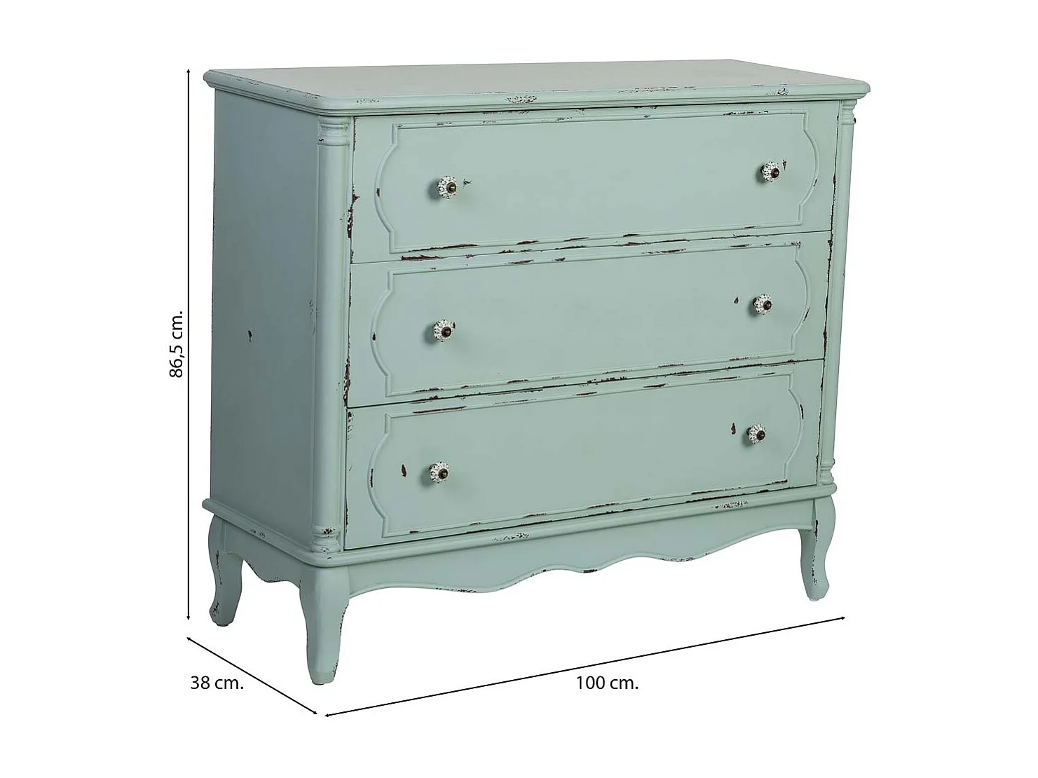 Commode 3 tiroirs en bois 100x38x86,5 cm