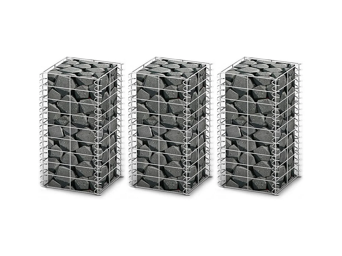 Jeu de panier de gabion 3 pcs Fil galvanisé 25x25x50 cm
