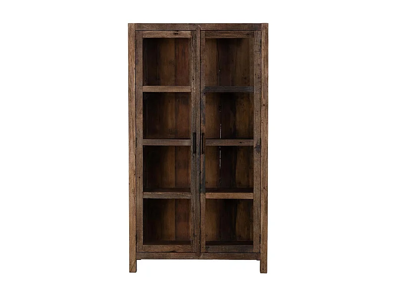 Vitrine artesanal em madeira com 2 portas castanho, 100x40x180cm