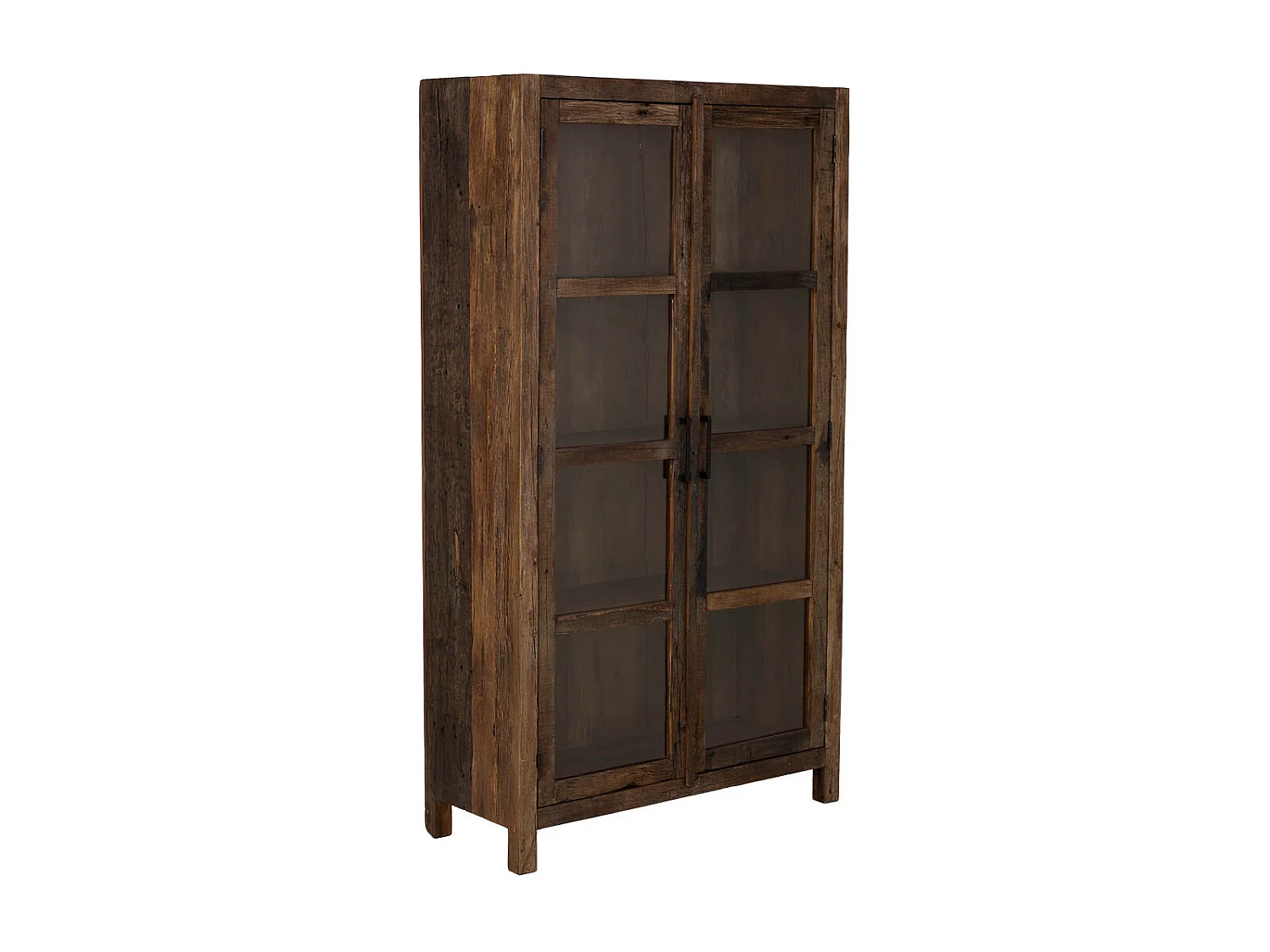 Vitrine artisanale en bois à 2 portes marron, 100x40x180 cm