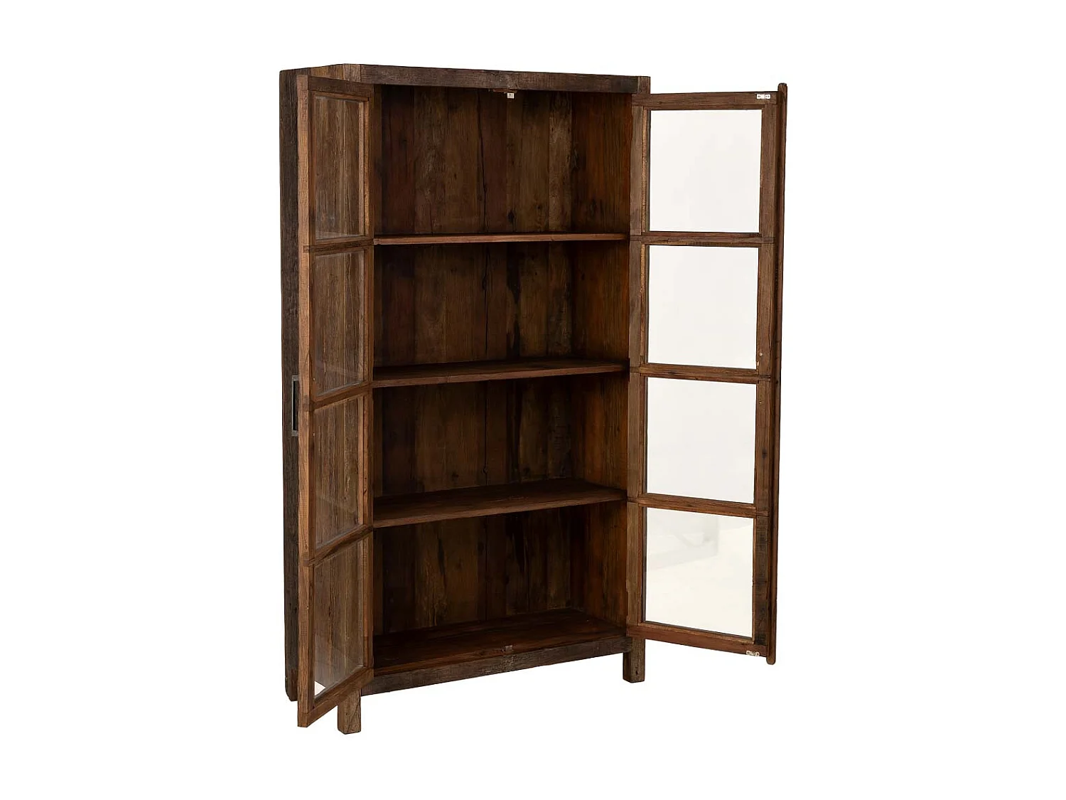 Vitrine artisanale en bois à 2 portes marron, 100x40x180 cm