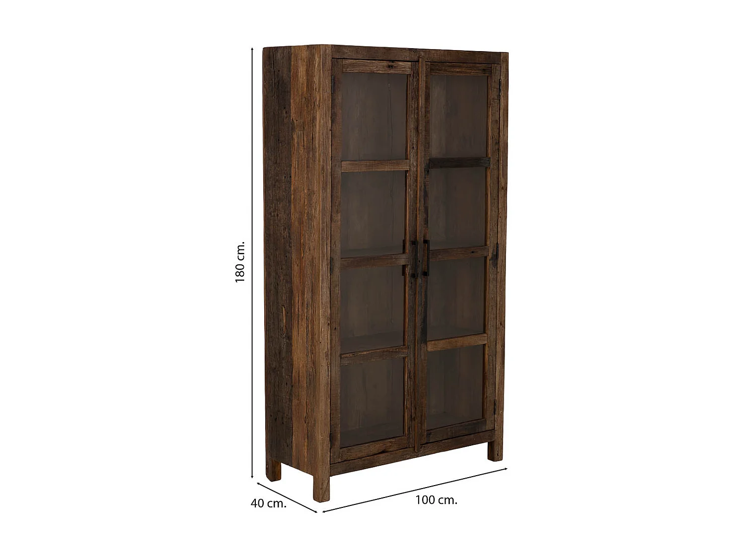 Handgefertigte Holzvitrine mit 2 Türen braun, 100x40x180 cm
