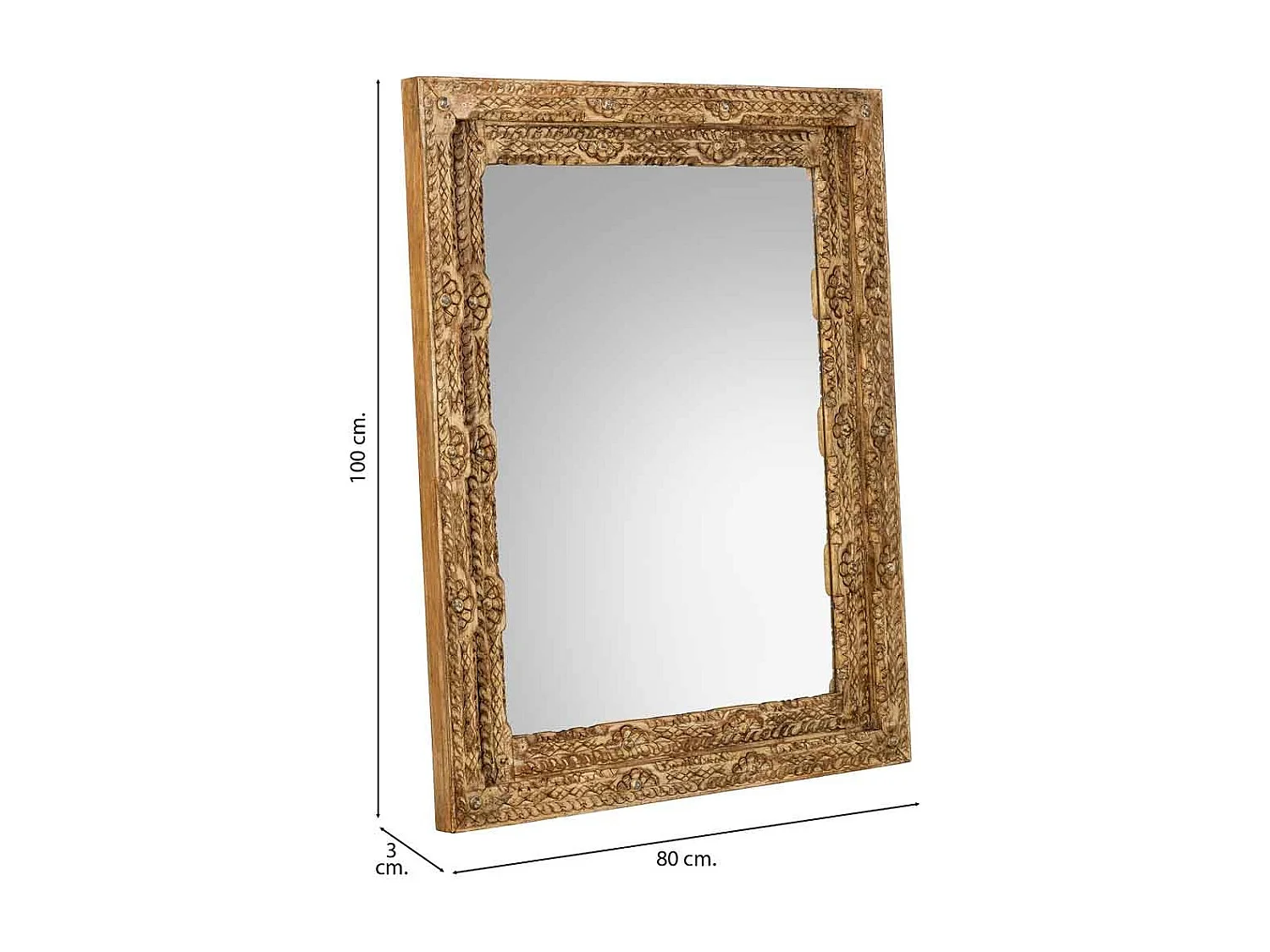 Espelho castanho de madeira feito à mão 80x3x100cm