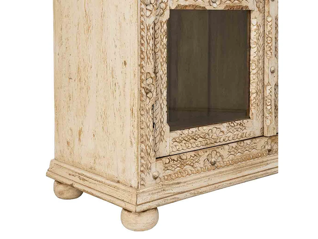 Vitrine en bois beige sculpté, fabriquée à la main, 106x43x180 cm