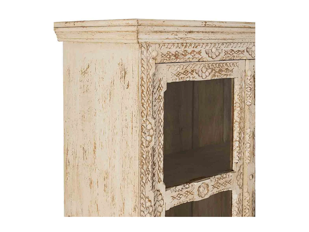Vitrine de madeira entalhada bege feita à mão, 106x43x180 cm