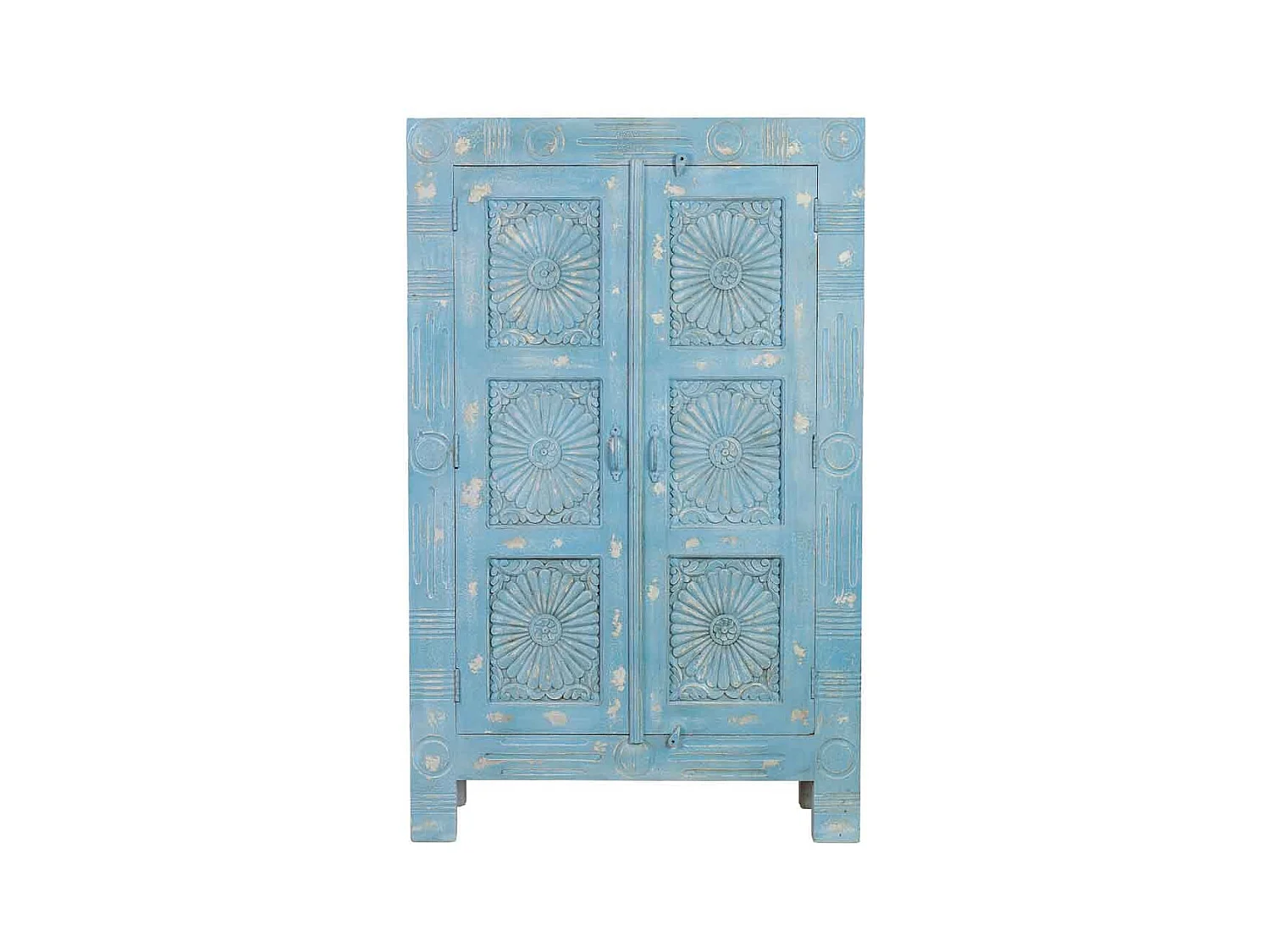 Armoire bleue en bois faite main, 107x41x171 cm