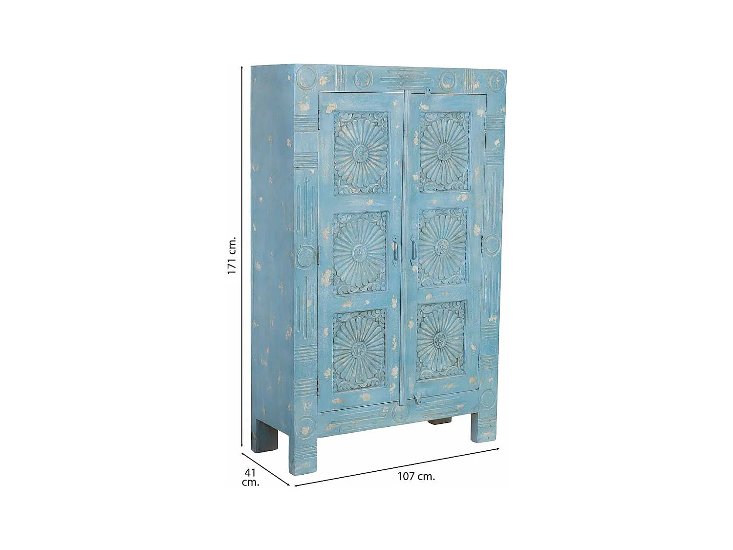 Armoire bleue en bois faite main, 107x41x171 cm