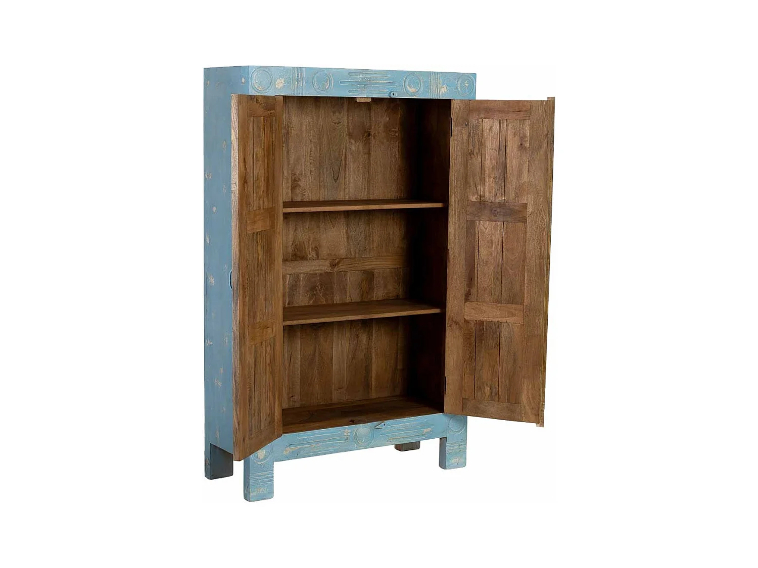 Armoire bleue en bois faite main, 107x41x171 cm