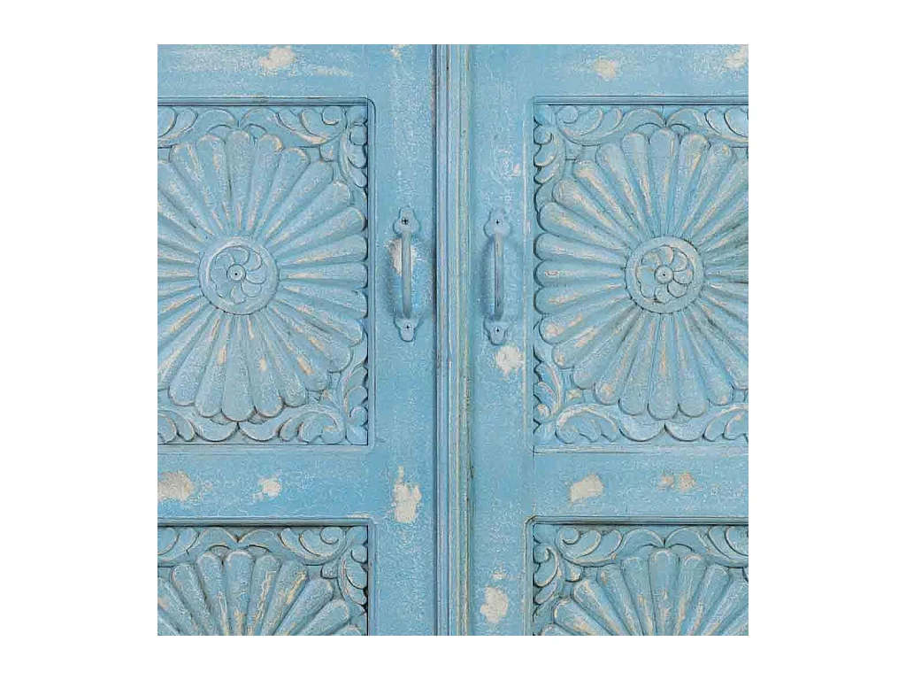 Armoire bleue en bois faite main, 107x41x171 cm