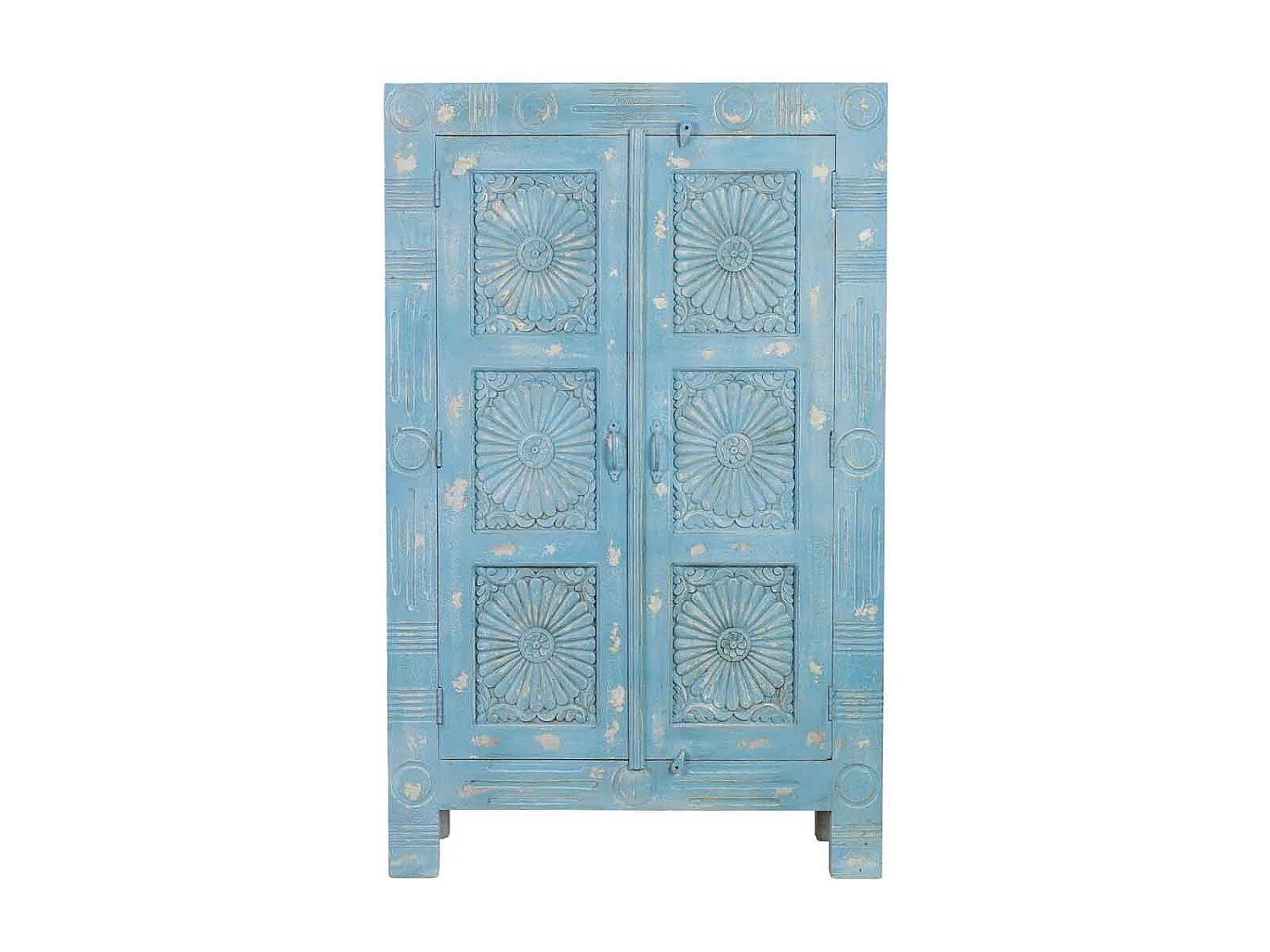 Roupeiro de madeira azul feito à mão, 107x41x171 cm