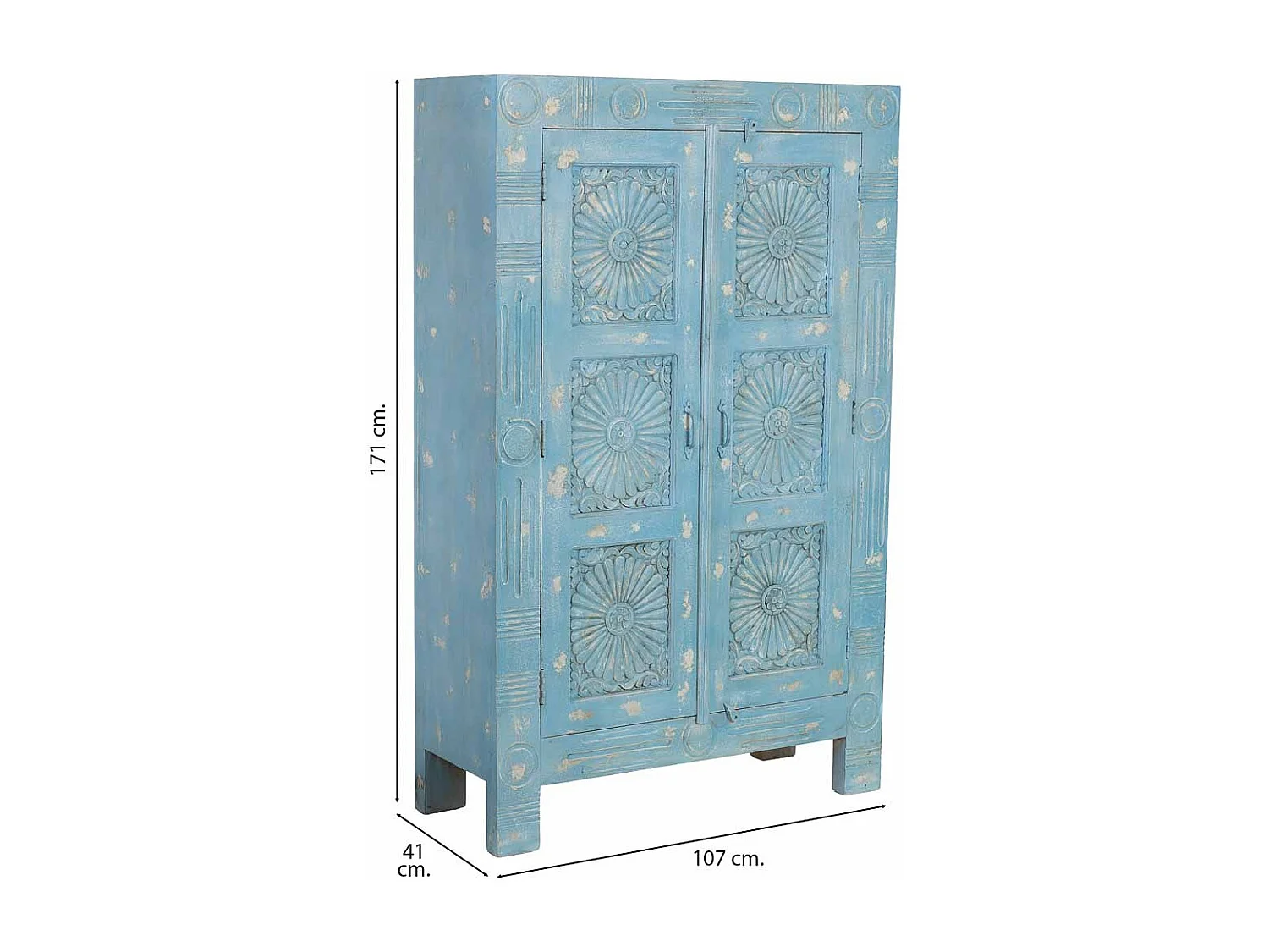 Roupeiro de madeira azul feito à mão, 107x41x171 cm