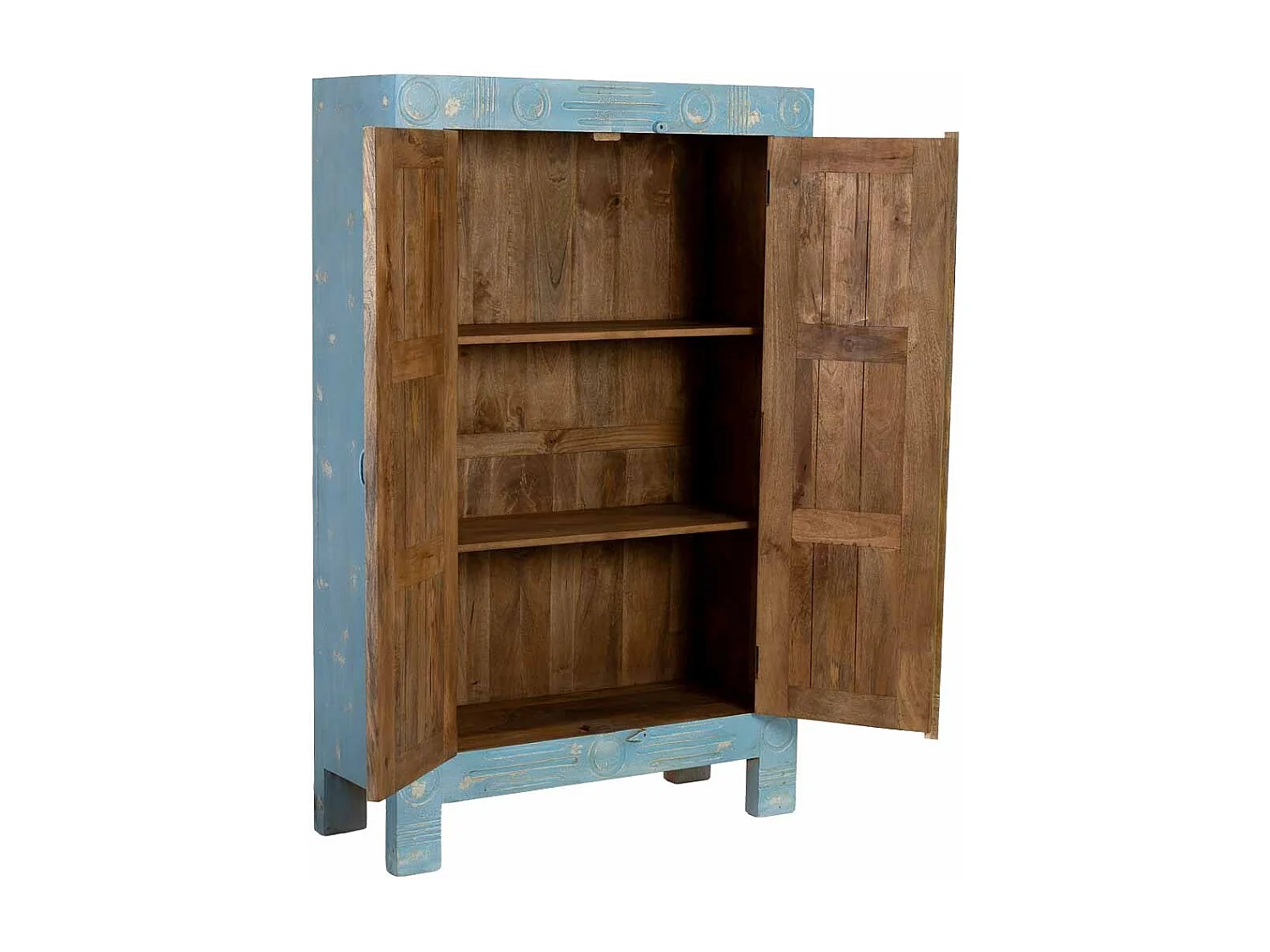 Roupeiro de madeira azul feito à mão, 107x41x171 cm