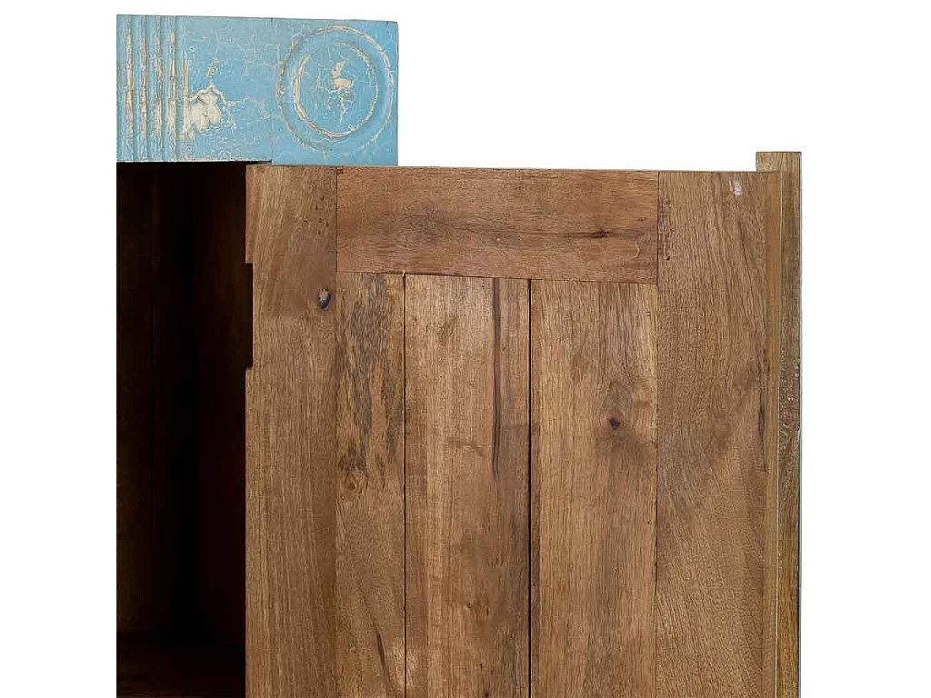 Roupeiro de madeira azul feito à mão, 107x41x171 cm