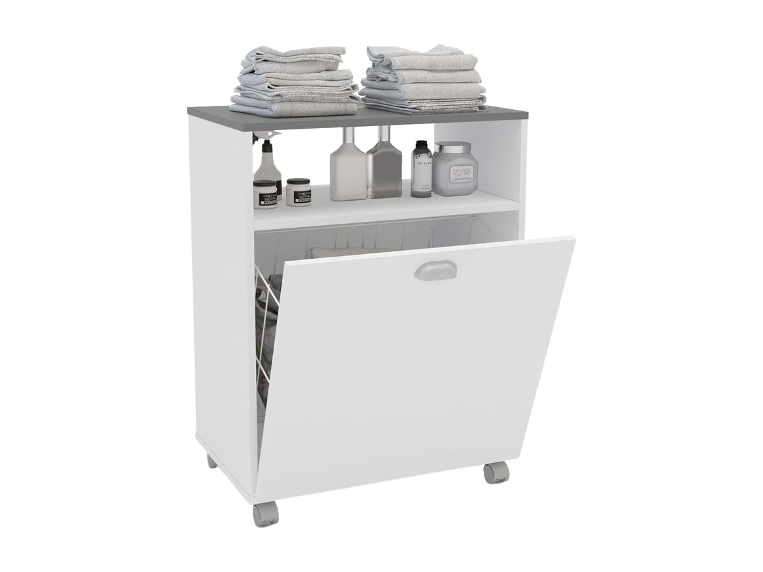 Móvel Auxiliar Lavanderia Rodas Branco Cinza Tampo 80x61 cm