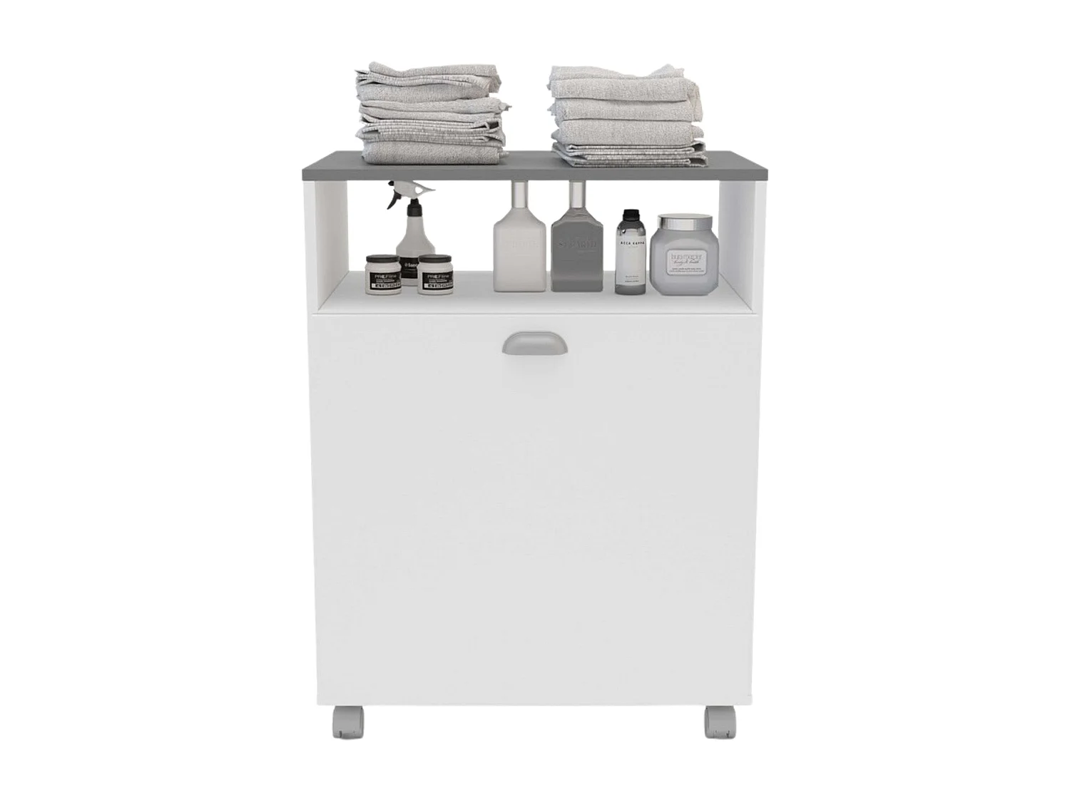 Móvel Auxiliar Lavanderia Rodas Branco Cinza Tampo 80x61 cm
