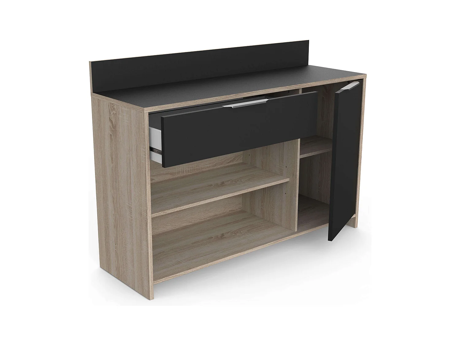 Meuble micro-ondes auxiliaire chêne et noir 123x85x40 cm