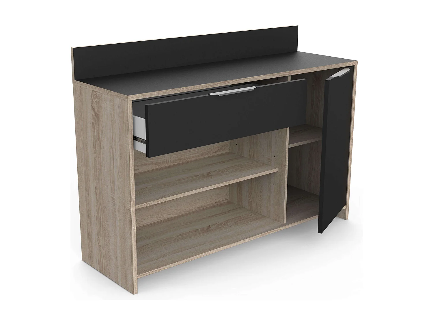 Meuble micro-ondes auxiliaire chêne et noir 123x85x40 cm