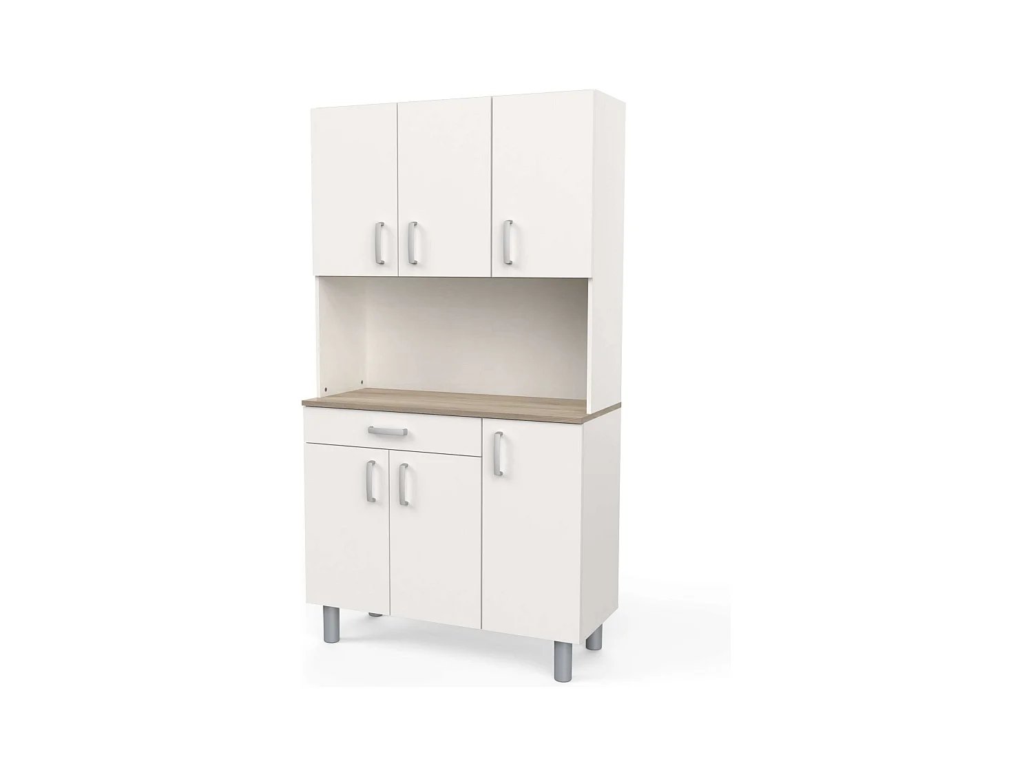 Armario Buffet Cocina 6 Puertas Blanco y Roble Acacia/Kronberg 101x185 cm