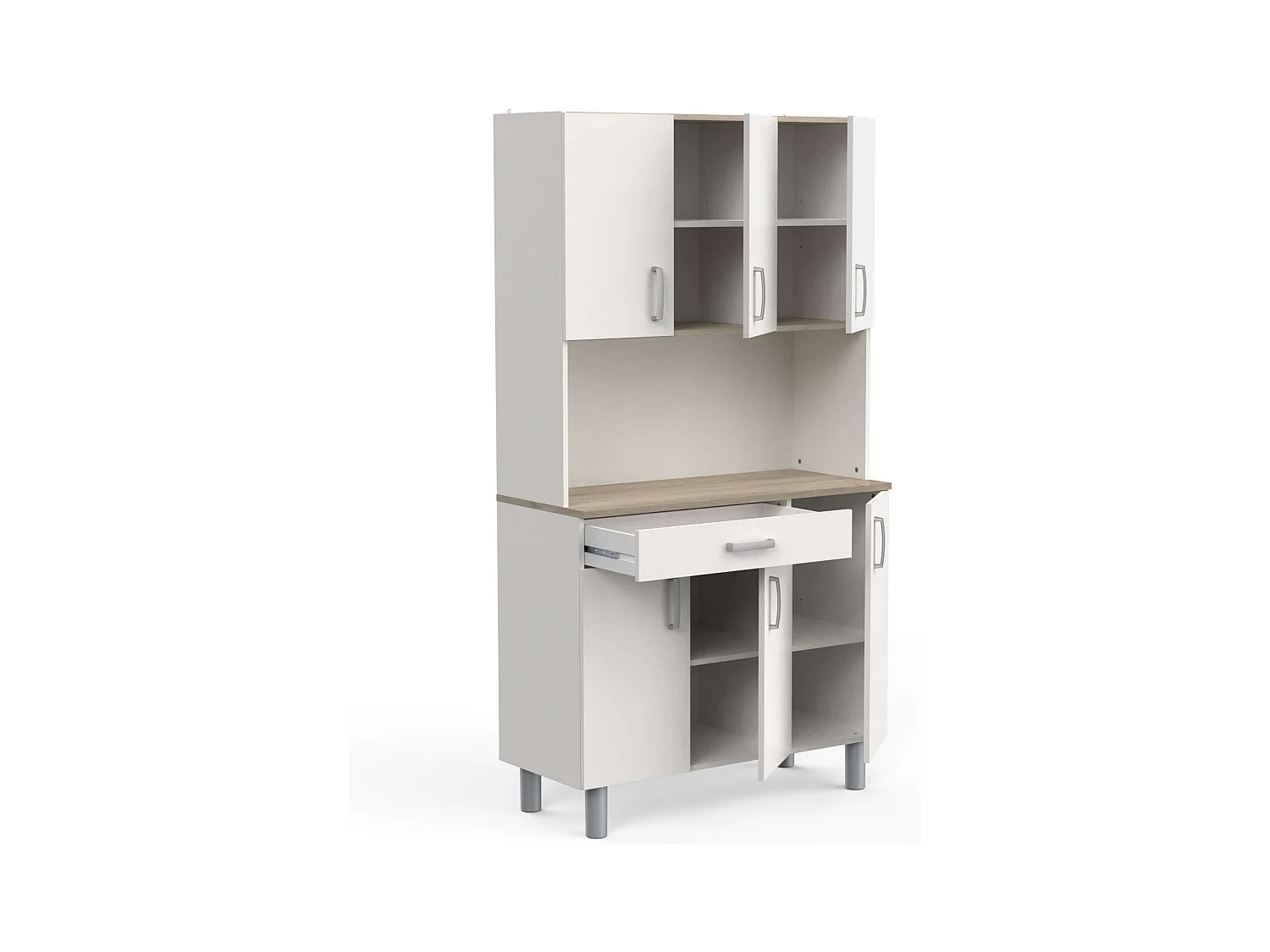 Armario Buffet Cocina 6 Puertas Blanco y Roble Acacia/Kronberg 101x185 cm