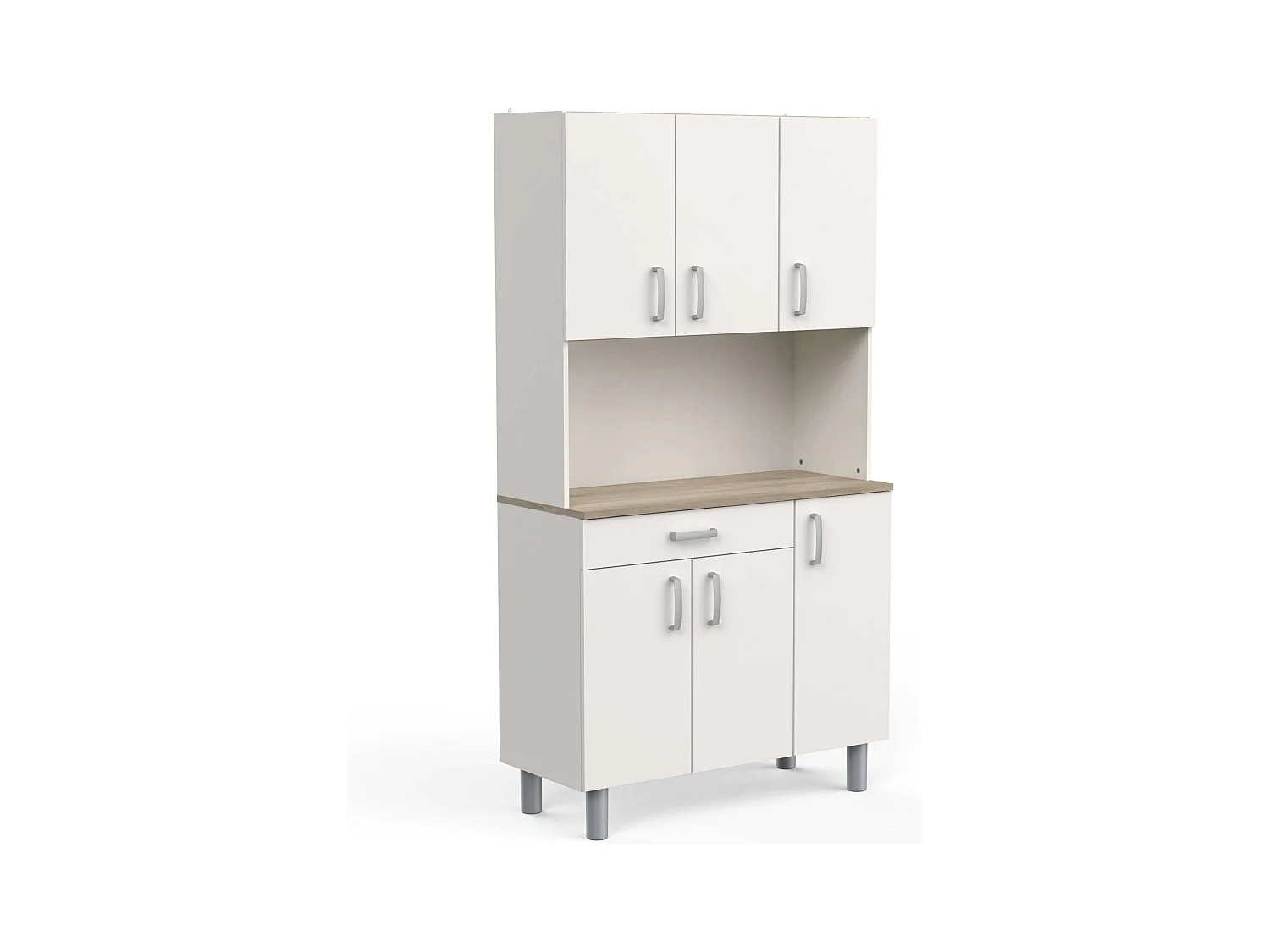 Armario Buffet Cocina 6 Puertas Blanco y Roble Acacia/Kronberg 101x185 cm