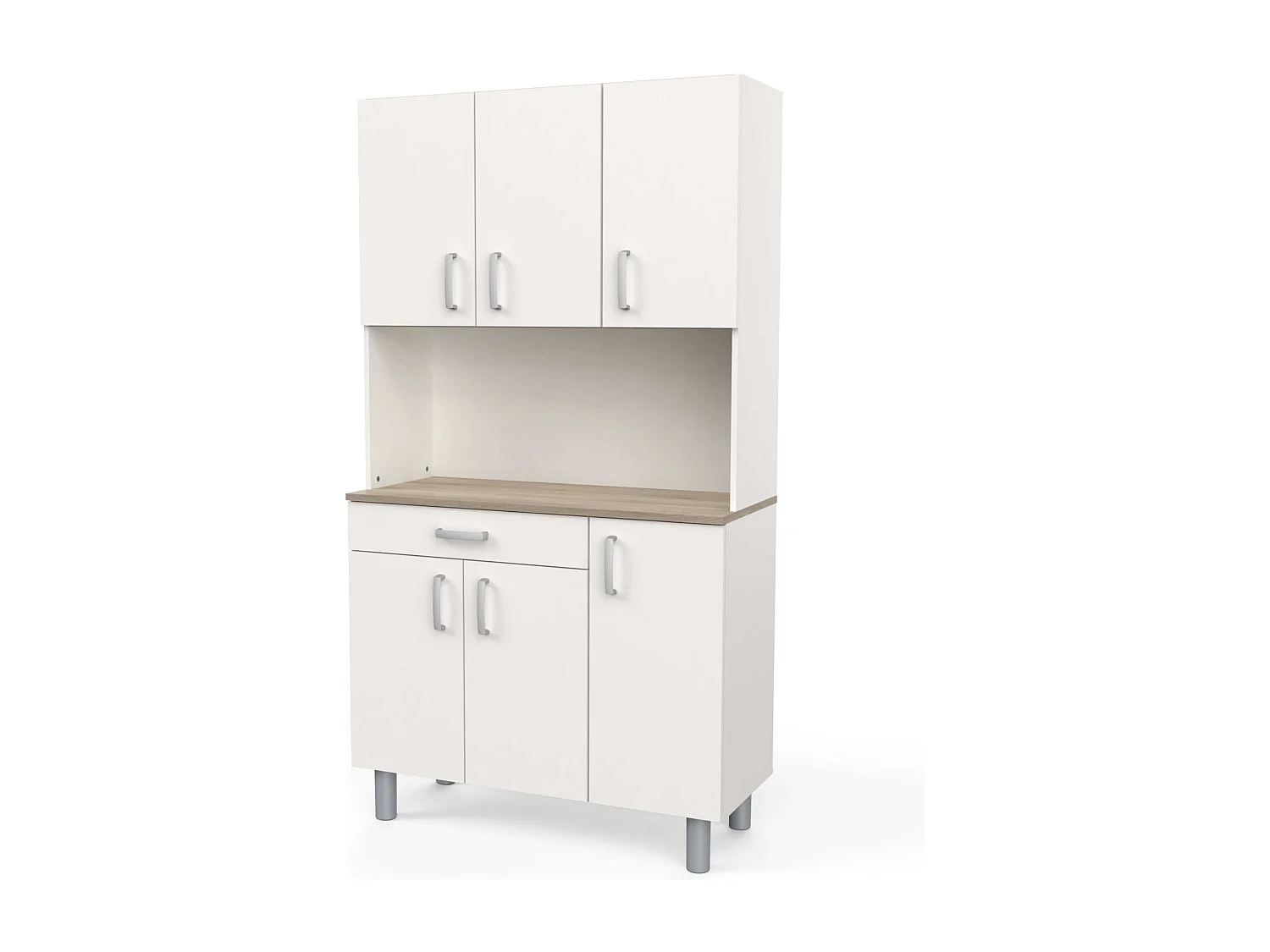 Buffet de cuisine 6 portes blanc et chêne acacia/Kronberg 101 x 185 cm