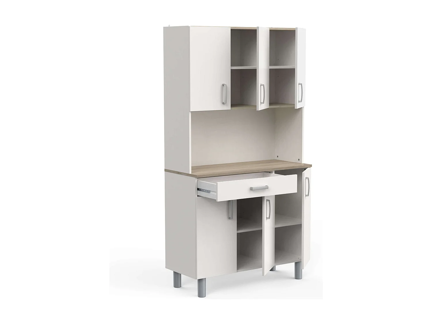 Buffet de cuisine 6 portes blanc et chêne acacia/Kronberg 101 x 185 cm