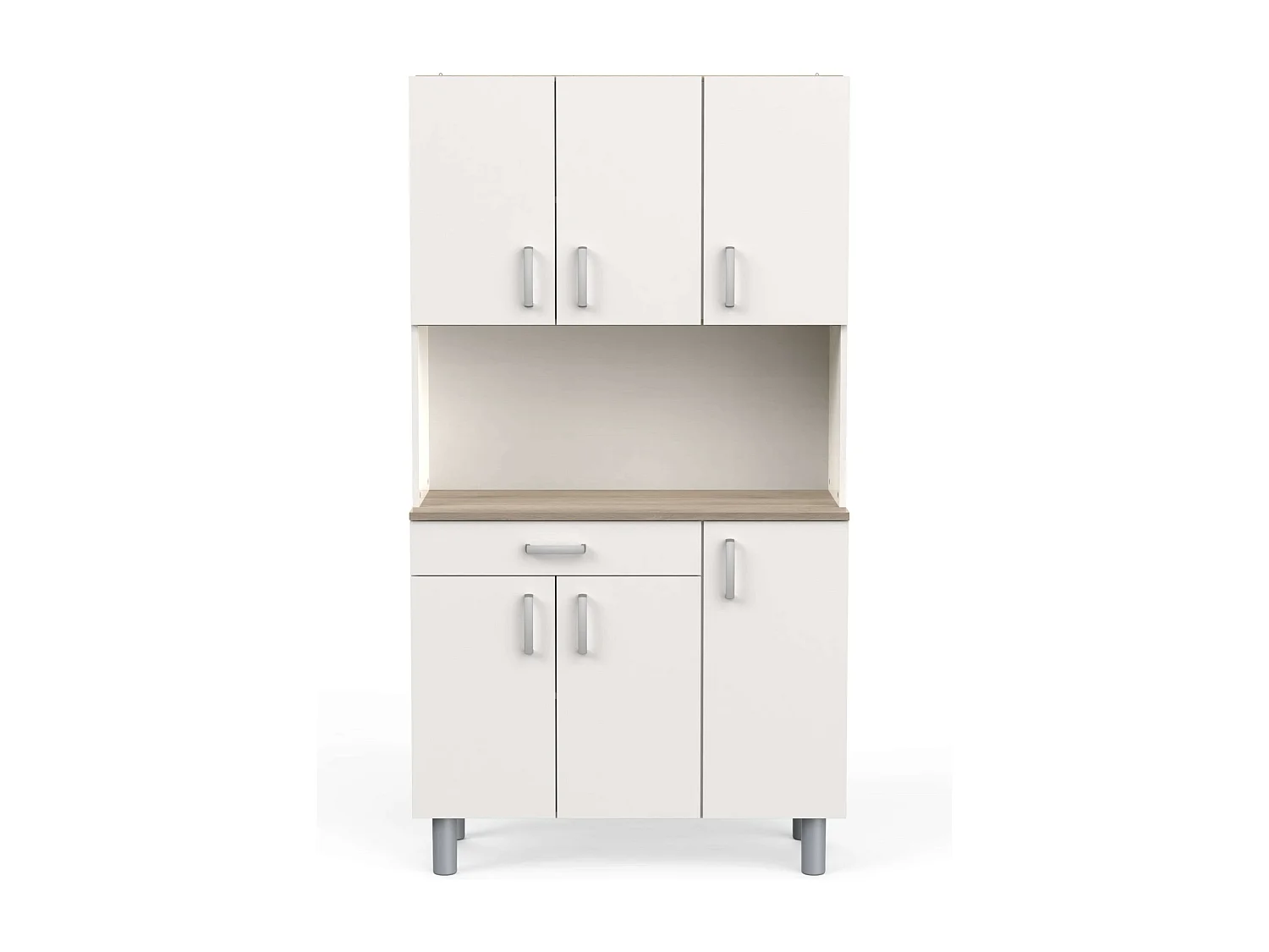 Buffet de cuisine 6 portes blanc et chêne acacia/Kronberg 101 x 185 cm