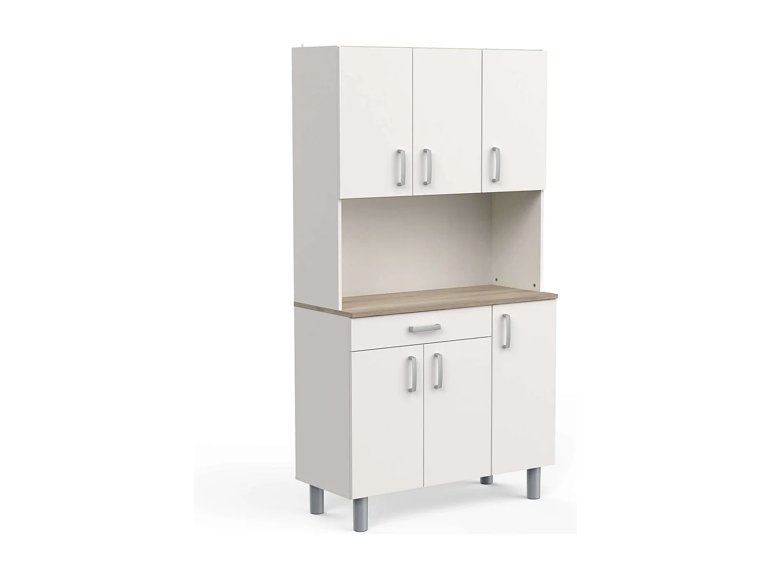 Buffet de cuisine 6 portes blanc et chêne acacia/Kronberg 101 x 185 cm