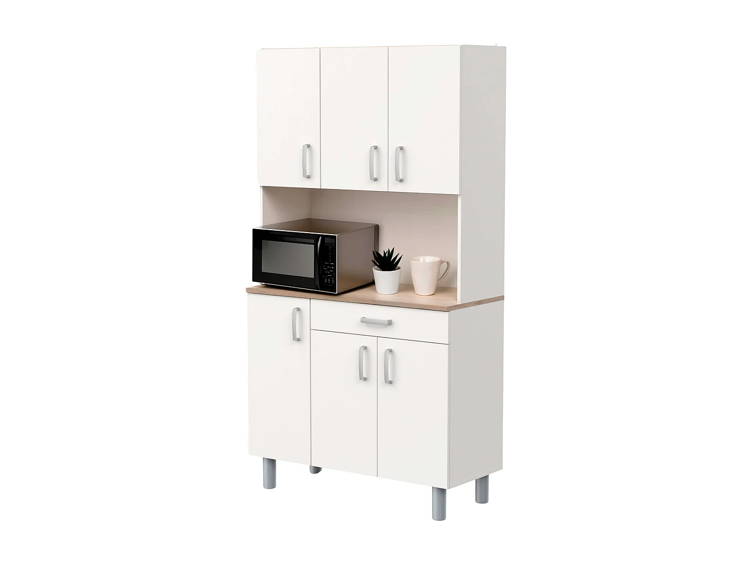 Buffet de cuisine 6 portes blanc et chêne acacia/Kronberg 101 x 185 cm