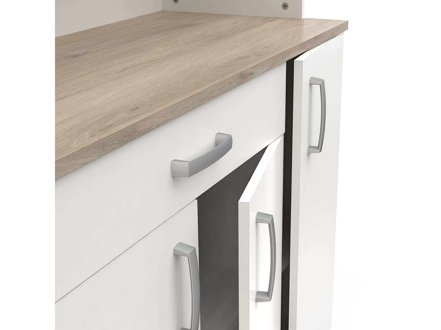 Buffet de cuisine 6 portes blanc et chêne acacia/Kronberg 101 x 185 cm