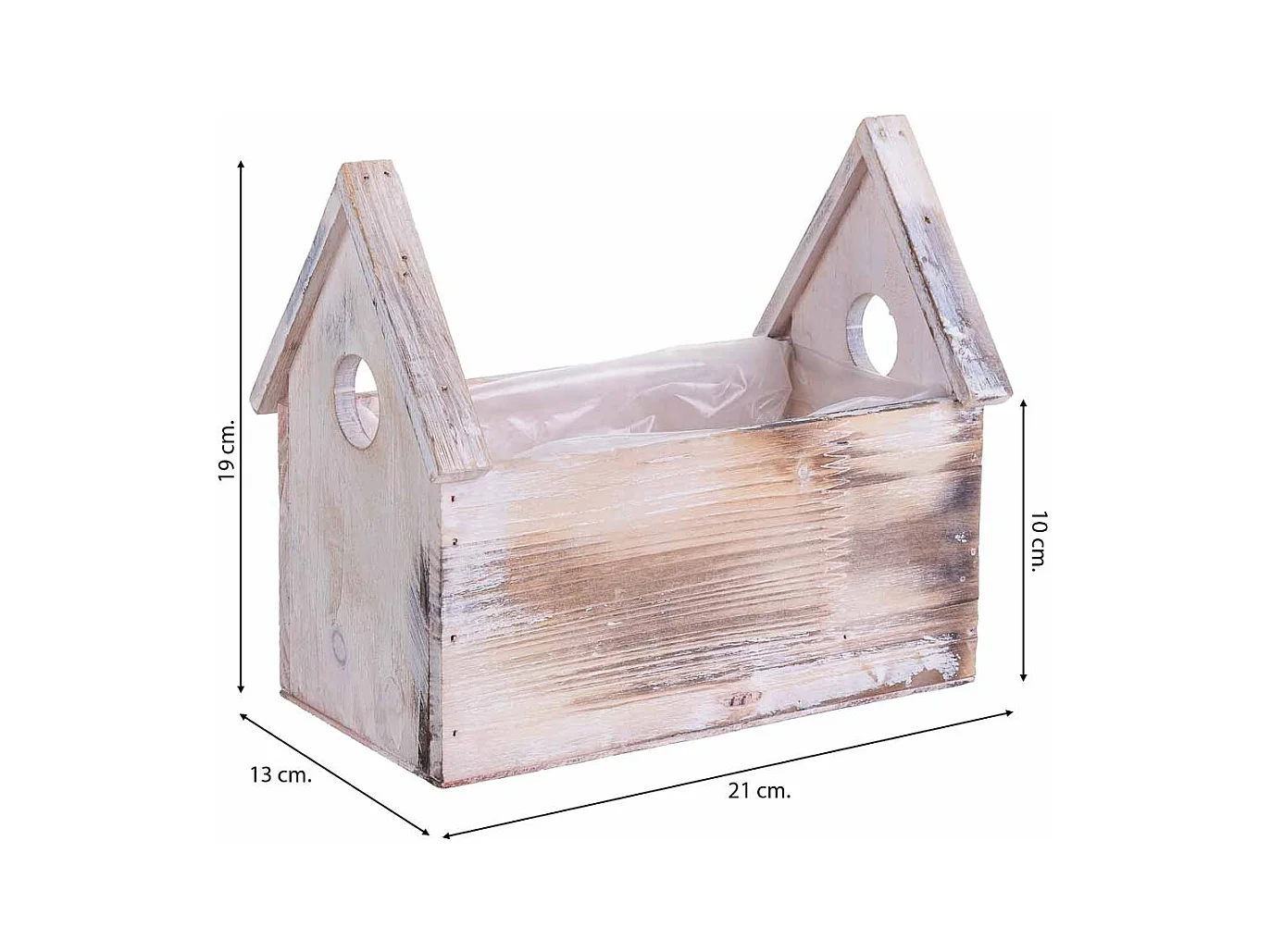 Soporte macetero de Madera rectangular 21x13x19/10h cm